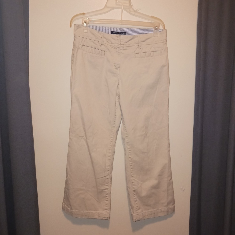 Y2K Tommy Hilfiger Khaki Chino Pants Wide Leg Beige Mid Rise 10 Twill